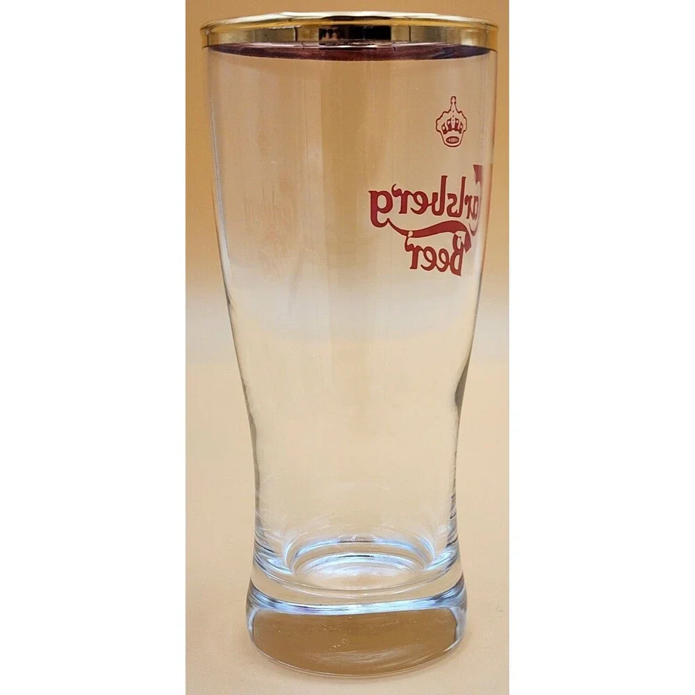 1970s Denmark CARLSBERG BEER Red Crown 12oz ACL Glass Tavern Trove